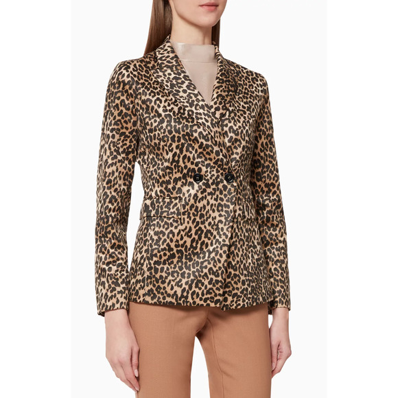 Marella Borgia Leopard Print Velvet Blazer Womens US 6 Brown Black